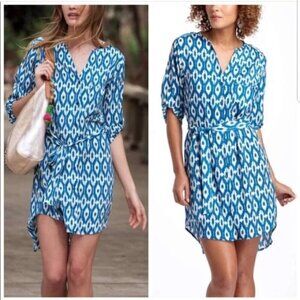 Anthropologie Maeve ikat tunic shirtdress small blue white *missing belt*